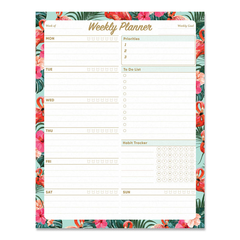 7.8x10” Premium Weekly Planner Tear Off task organizer Notepad, Weekly Planning desk pad, 52 Sheets, Flamingo Tropical Design. Undated Planning System with Priorities, to-do List, Memo and Habit Trackers & Tear Off Notepad, Water Intake Tracker - Hello Oriday