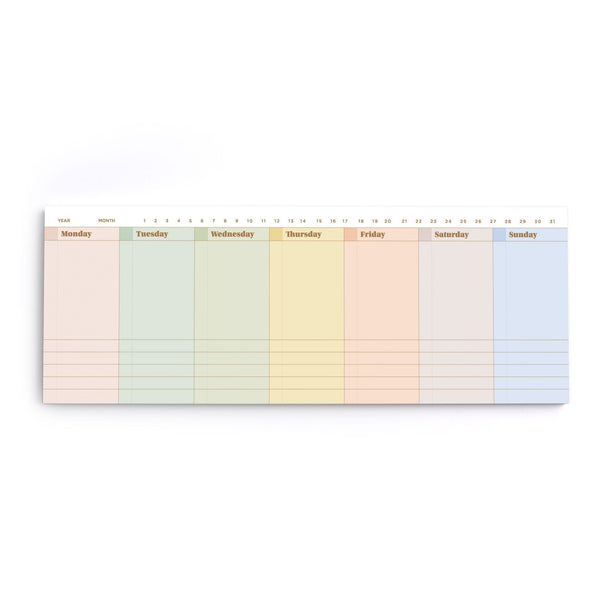 Oriday Weekly Calendar Planner Notepad Tear Off Pad Rainbow - Cover all 365 days ! Keep track of all 7 days a week, a whole year of 52 weeks. It provides an equal space to cover every day without exception, including space for weekends, for the entire year. 4.5 x 12", 52 sheets