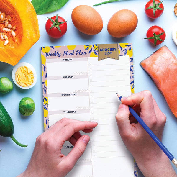 Weekly Magnetic Meal Planner Notepad - Yellow Lemon Grass -  fridge grocery list & weekly meal planning pad planner with 2 magnets. Tear off groceries shopping list. 52 sheets, 6x9”, Perfect for weekly diet prep, what to eat family menu meal plan pad, menu planner - Hello Oriday