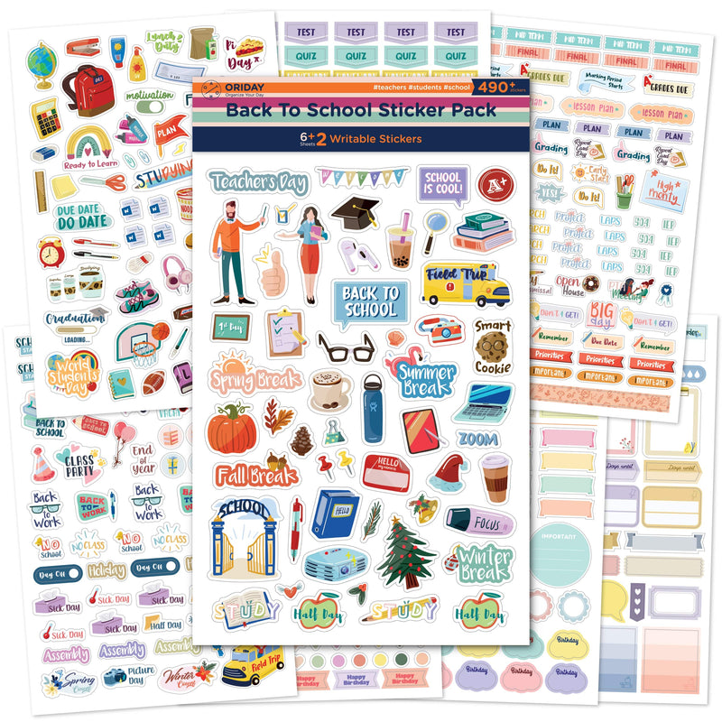 ORIDAY  Back To School Planner Sticker Pack - 490+ Stickers, Perfect Size,  Premium Design & Materials, For Teachers & Students – Hellooriday