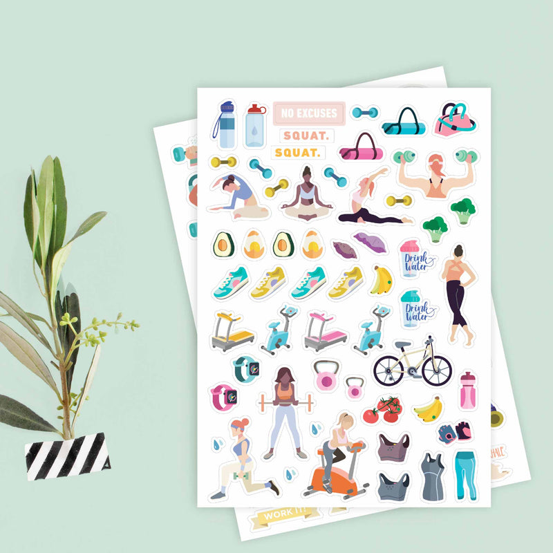 Health & Fitness Stickers for Planner, Calendar - Planner accessories, Planner Sticker Packs - Health & Wellness, Workout stickers for planner - Set of 366 Stickers, 6 Sheets for Fitness Stickers - Hello Oriday