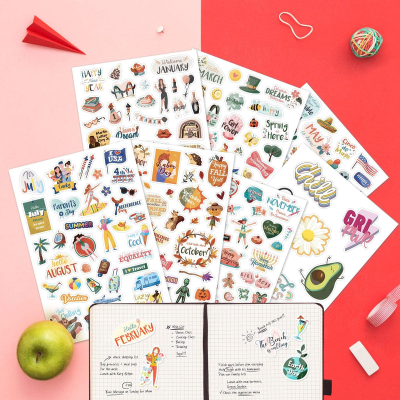 Hello Oriday - Happy Holiday Seasonal Planner Stickers - 500+ Cute Stickers for Daily Planners – Monthly Events, Halloween, Calendars, Journal, Female Empowerment, Teachers, 6 Water Bottle Stickers Pack
