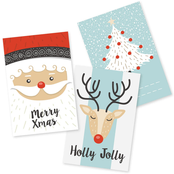 **ALL FREE DOWNLOAD** Printable Cute Postcards for Christmas Holiday - Santa Claus & Christmas Tree & Rudolph - Hello Ordiay