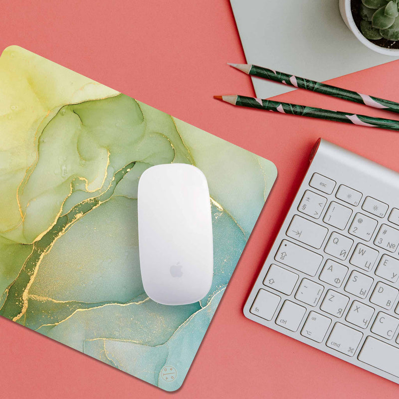 Best Non-slip Desk Mouse Pad -  Green Ocean - Best cute aesthetic modern marbling design pink gaming desk mouse pad custom for women. Productivity, Inspirational, and Motivational. Home and office, Non-slip thick rubber - Hello Oriday