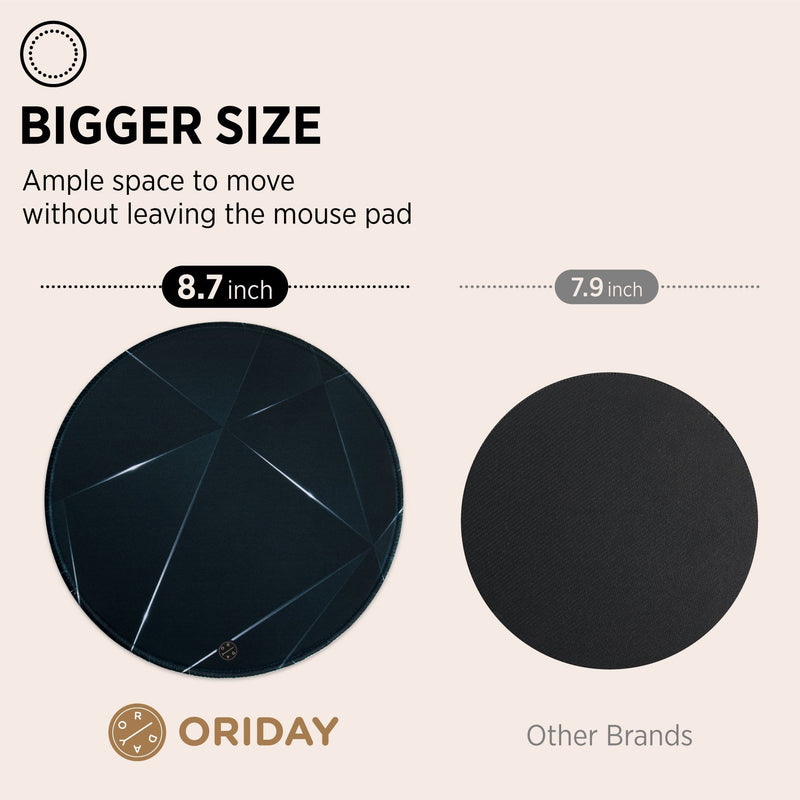Best Non-slip Desk gaming round Mouse Pads - Black Chic - Best cute large circle mousepads. Productivity inspirational pattern modern design. Home and office, non-slip thick rubber - Hello Oriday