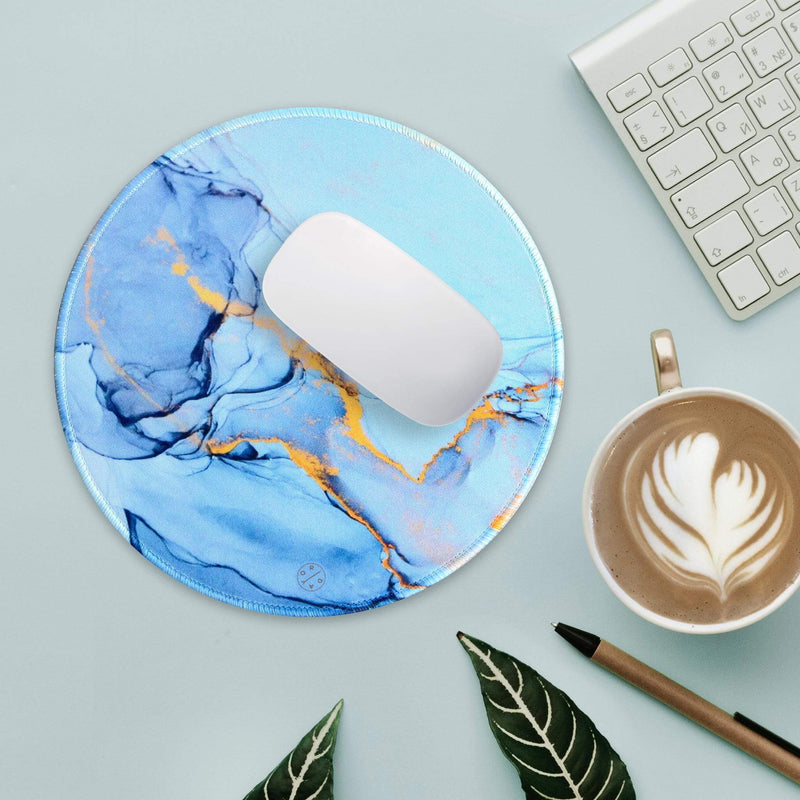 Best Non-slip Desk gaming round Mouse Pads - Blue Ocean - Best cute large circle mousepads. Productivity inspirational pattern modern design. Home and office, non-slip thick rubber - Hello Oriday