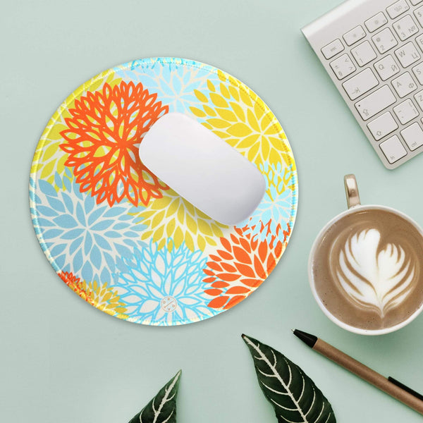 Best Non-slip Desk gaming round Mouse Pads - Chrysanths - Best cute large circle mousepads. Productivity inspirational pattern modern design. Home and office, non-slip thick rubber - Hello Oriday