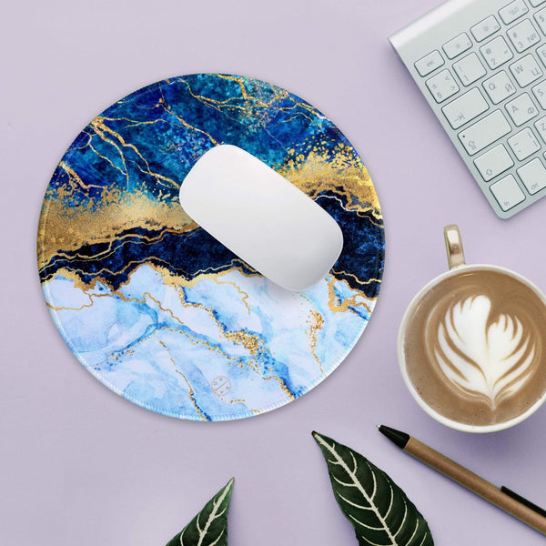 Best Non-slip Desk gaming round Mouse Pads - Goldish Blue - Best cute large circle mousepads. Productivity inspirational pattern modern design. Home and office, non-slip thick rubber - Hello Oriday