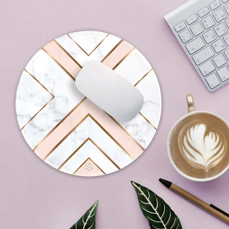 Best Non-slip Desk gaming round Mouse Pads - Pink Marble - Best cute large circle mousepads. Productivity inspirational pattern modern design. Home and office, non-slip thick rubber - Hello Oriday