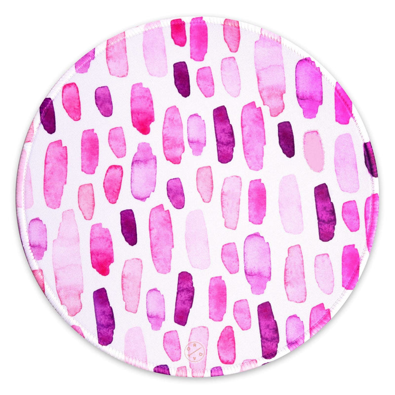 Best Non-slip Desk gaming round Mouse Pads - Pink Strokes - Best cute large circle mousepads. Productivity inspirational pattern modern design. Home and office, non-slip thick rubber - Hello Oriday