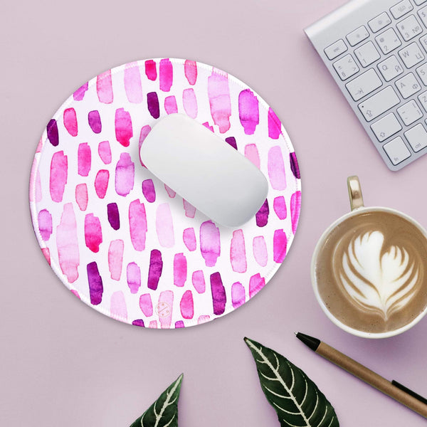 Best Non-slip Desk gaming round Mouse Pads - Pink Strokes - Best cute large circle mousepads. Productivity inspirational pattern modern design. Home and office, non-slip thick rubber - Hello Oriday