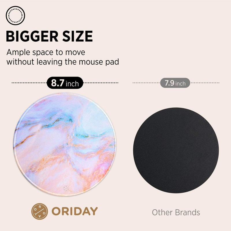 Best Non-slip Desk gaming round Mouse Pads - Soft Marble - Best cute large circle mousepads. Productivity inspirational pattern modern design. Home and office, non-slip thick rubber - Hello Oriday