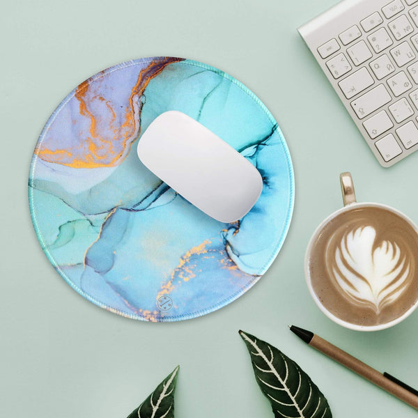 Best Non-slip Desk gaming round Mouse Pads - Teal Ocean - Best cute large circle mousepads. Productivity inspirational pattern modern design. Home and office, non-slip thick rubber - Hello Oriday
