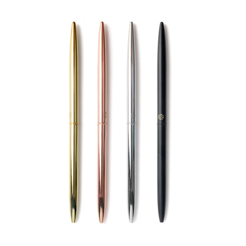 Best Ballpoint Metal Pens with Black Ink - Oriday ball point pen set of 4 sleek, nice skinny chrome gold softball pens. Luxury desk sets, Office products pens, Pen gift box set for women, wedding bridal pen, rose gold - Hello Oriday